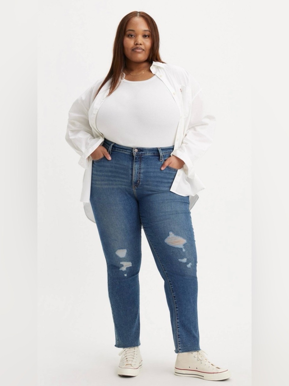 NEW Levi’s Plus Size High-Rise Slim Straight Distressed Blue Jeans